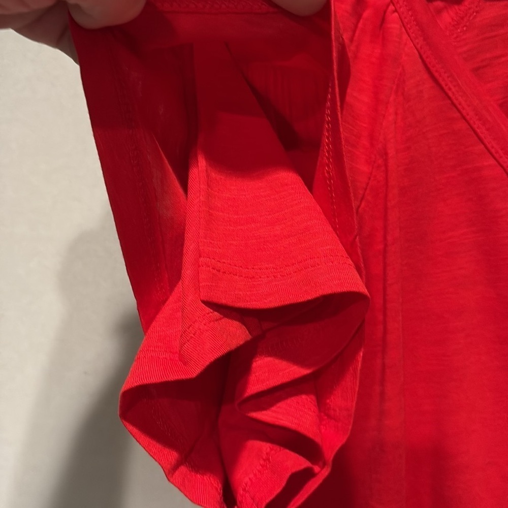 Rafaella Red V-Neck Short Sleeve Ruffle Top - Picture 6 of 15